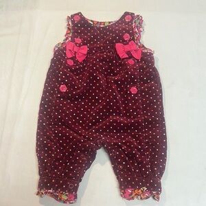Gymboree - red polka dot velour Jumpsuit with Playful Ruffles and bows